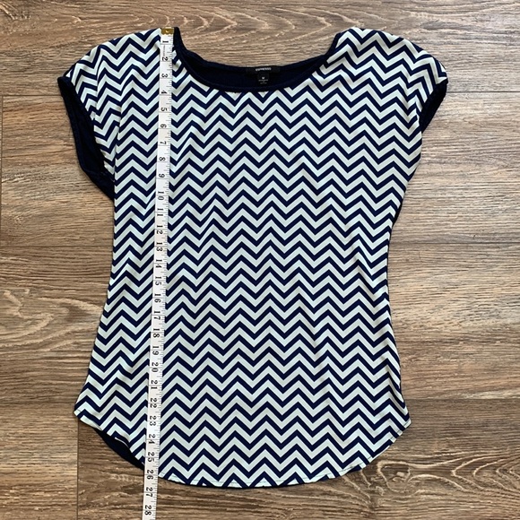 Espresso Women's Medium Lightweight Blue Chevron Blouse Blazer Business Casual - Picture 4 of 5